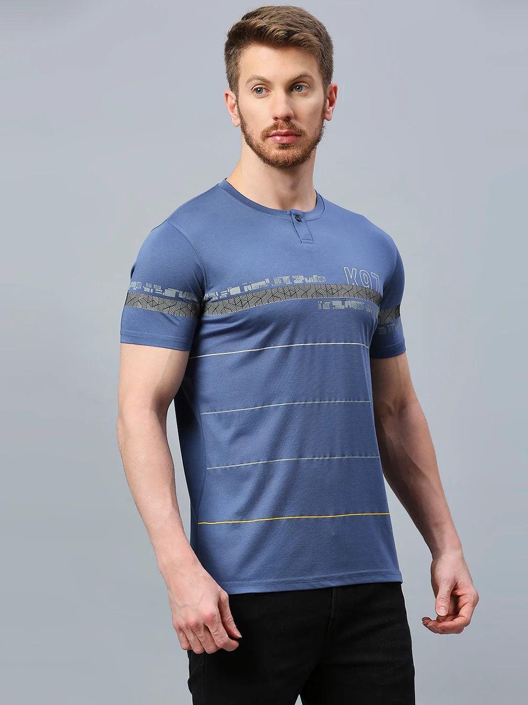 Teal Blue Striped Crew T-Shirt - Image 3
