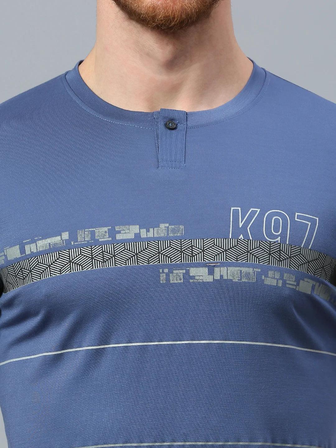 Teal Blue Striped Crew T-Shirt - Image 5
