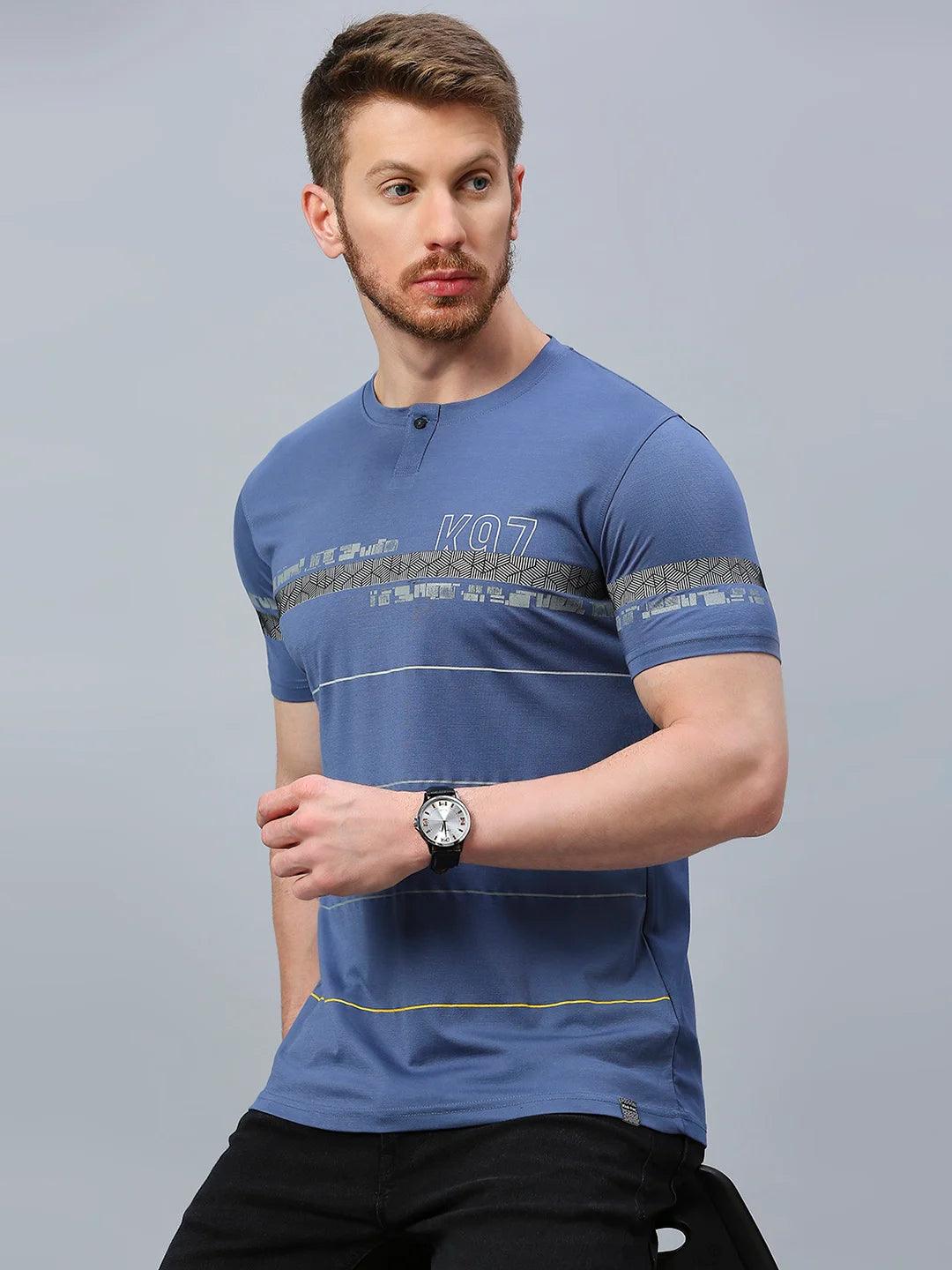 Teal Blue Striped Crew T-Shirt - Image 6