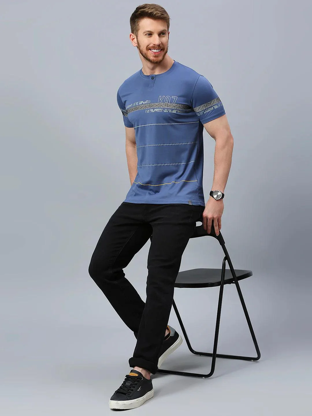 Teal Blue Striped Crew T-Shirt - Image 8