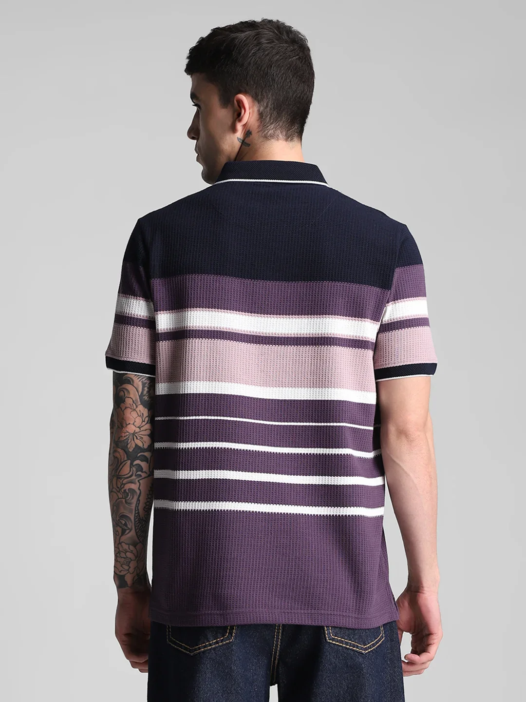 Navy Purple Striped Polo T-Shirt - Image 4