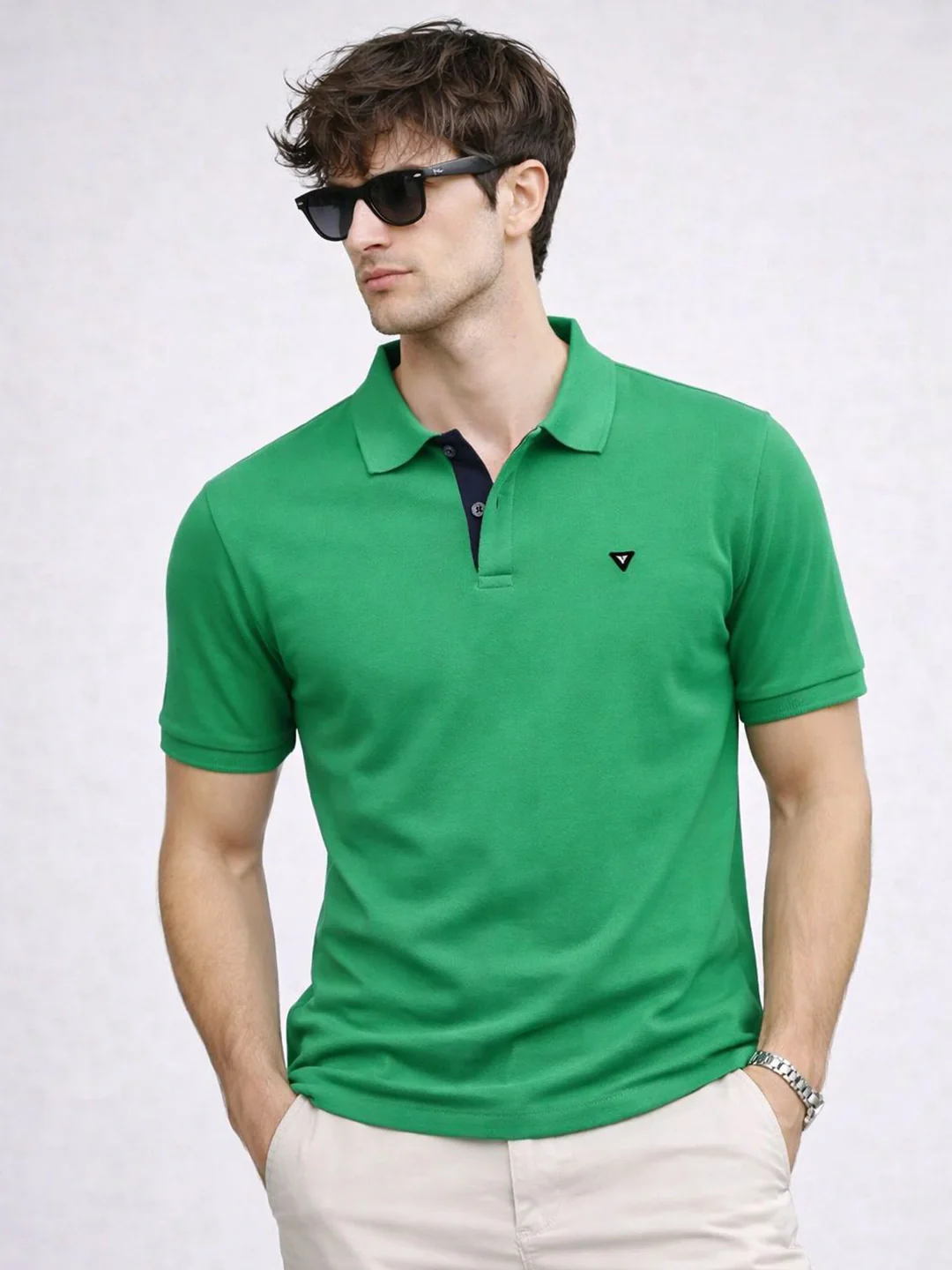 KF Neon Green Solid Polo T-Shirt