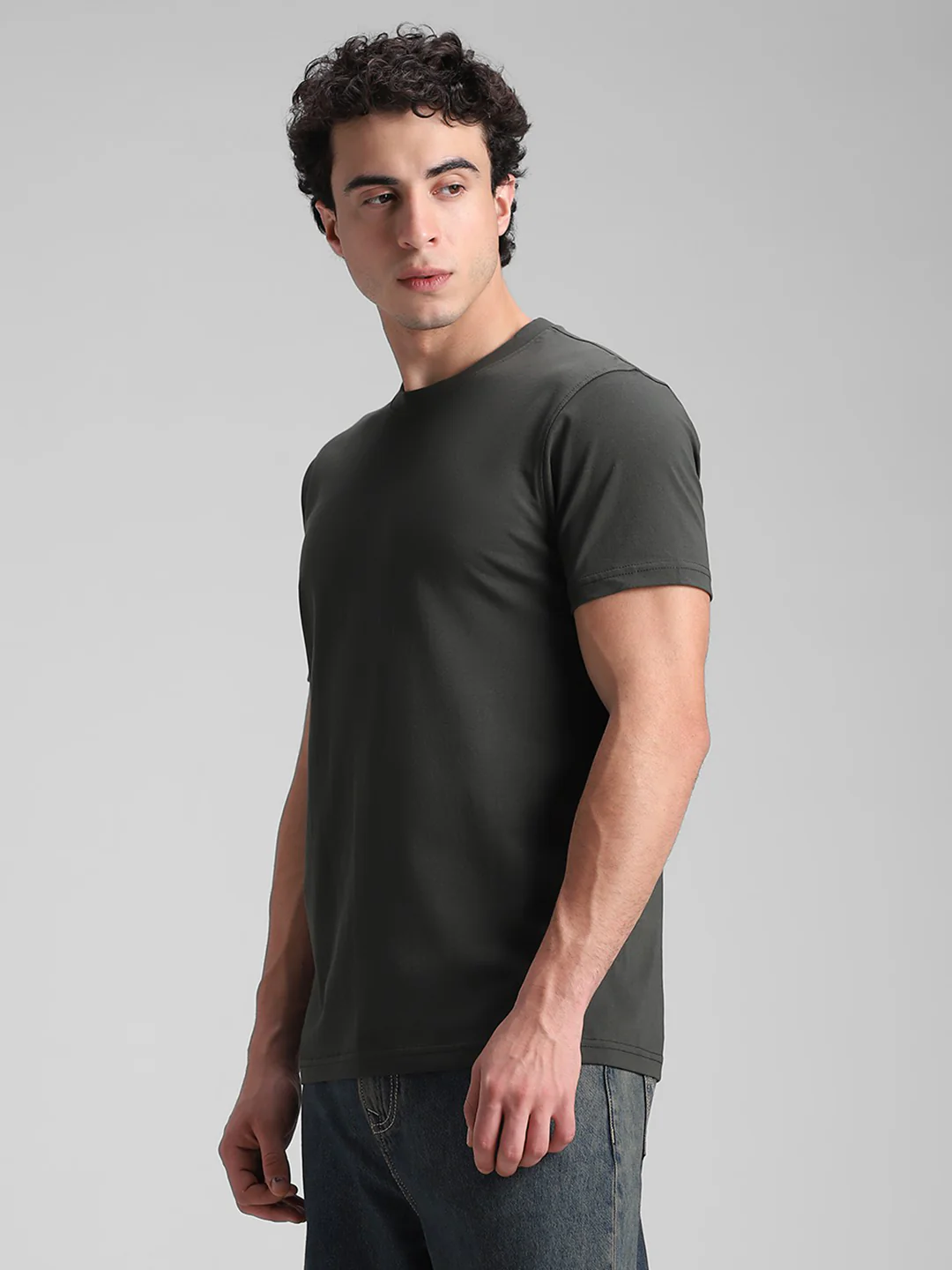 Olive Solid Crew T-Shirt - Image 3