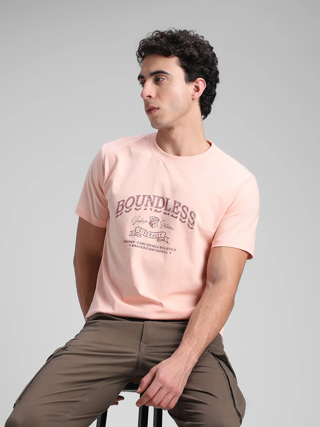 Peach Printed Crew T-Shirt - Image 2