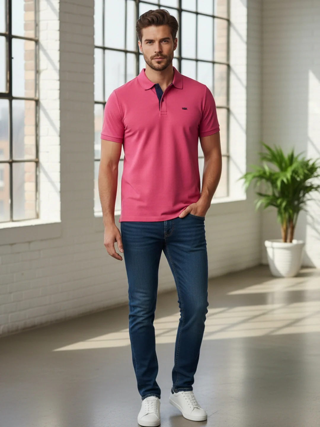 KF Pink Melange Solid Polo T-Shirt - Image 4