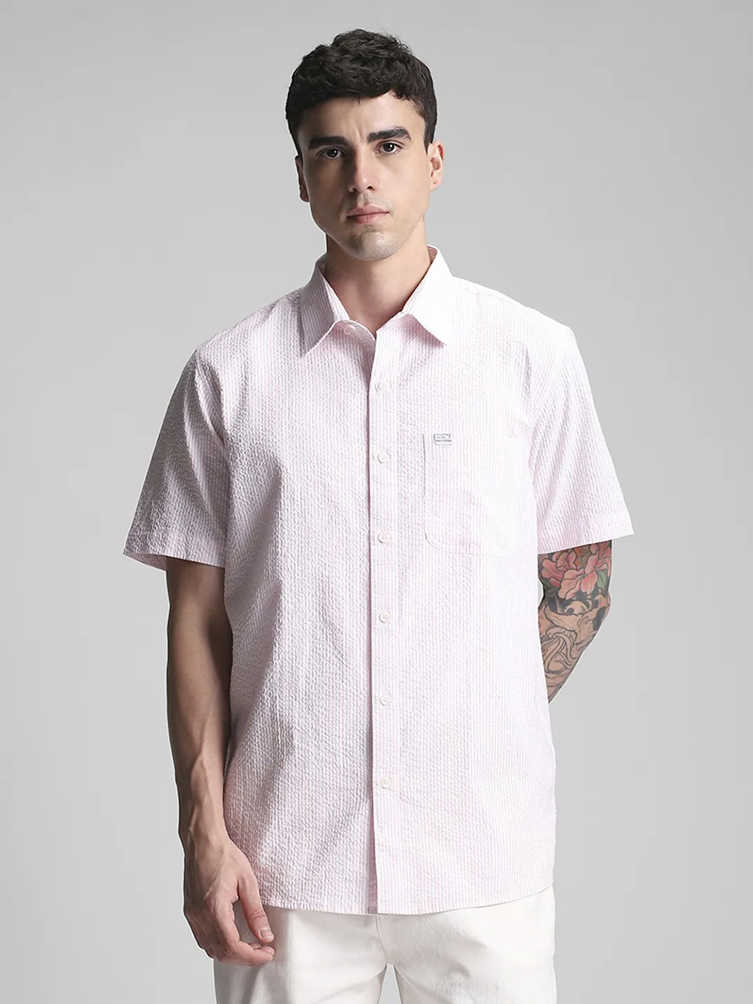 Pink Striped Textured Shirt - Image 6