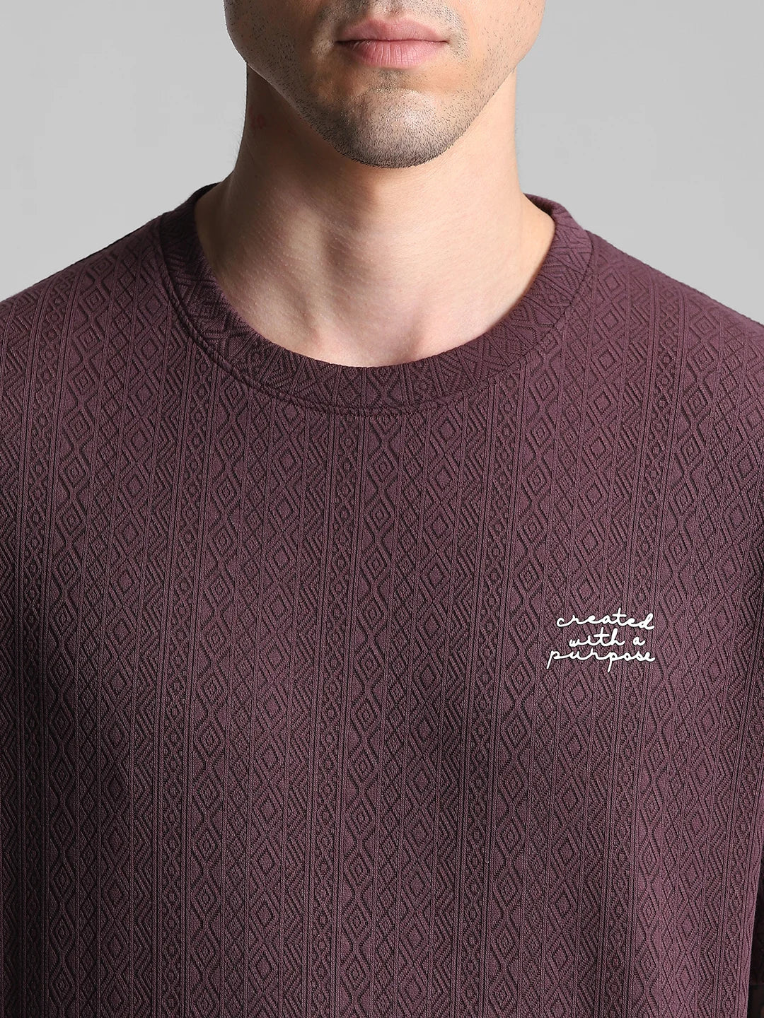 Purple Textured Crew Neck T-Shirt - Image 3