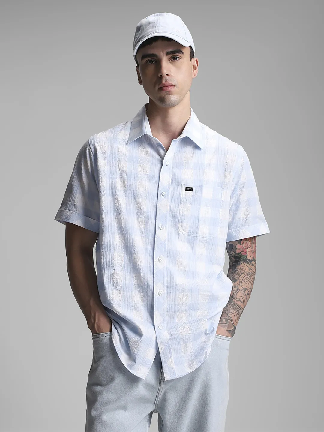 Sky Blue Checkered Shirt - Image 6