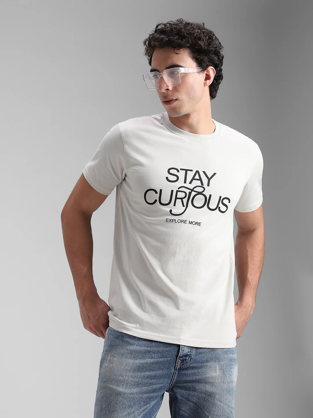 Light Grey Printed Crew T-Shirt