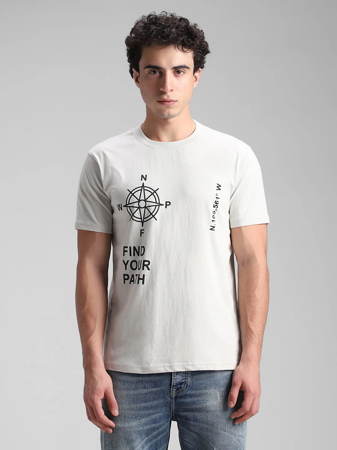 Light Grey Printed Crew T-Shirt - Image 9
