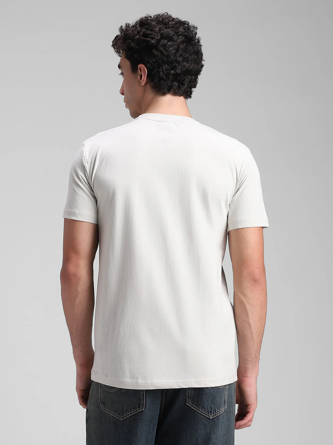 Light Grey Solid Crew T-Shirt - Image 5