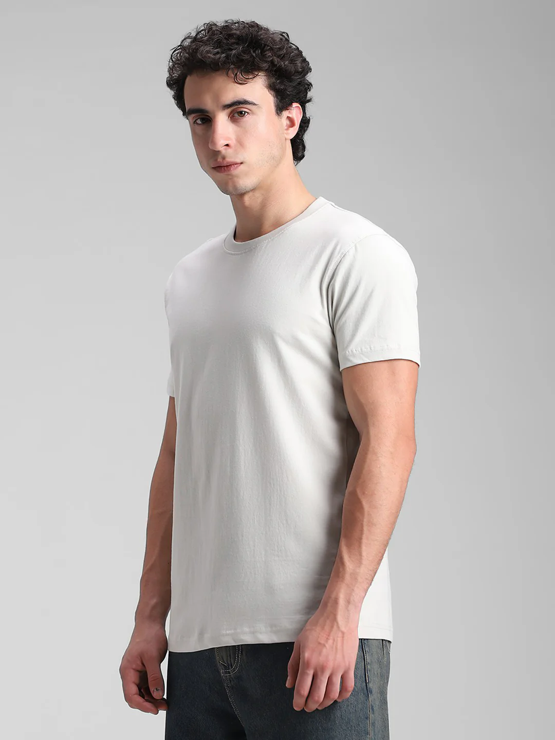 Light Grey Solid Crew T-Shirt - Image 7