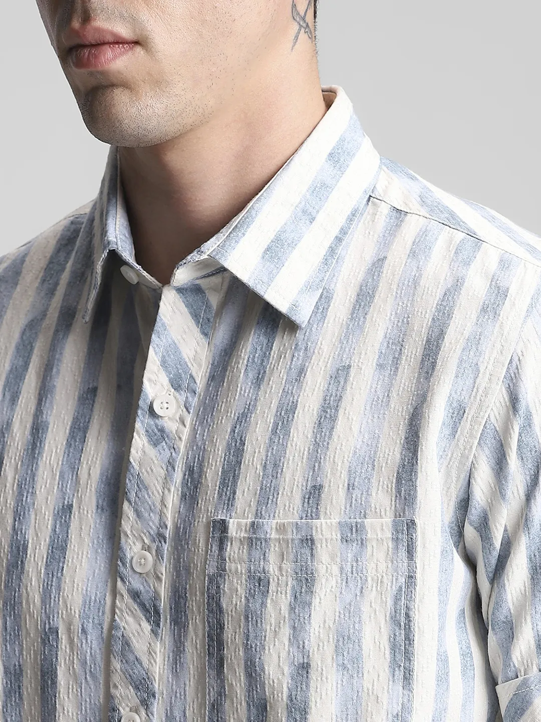 Teal Blue Striped Shirt - Image 3
