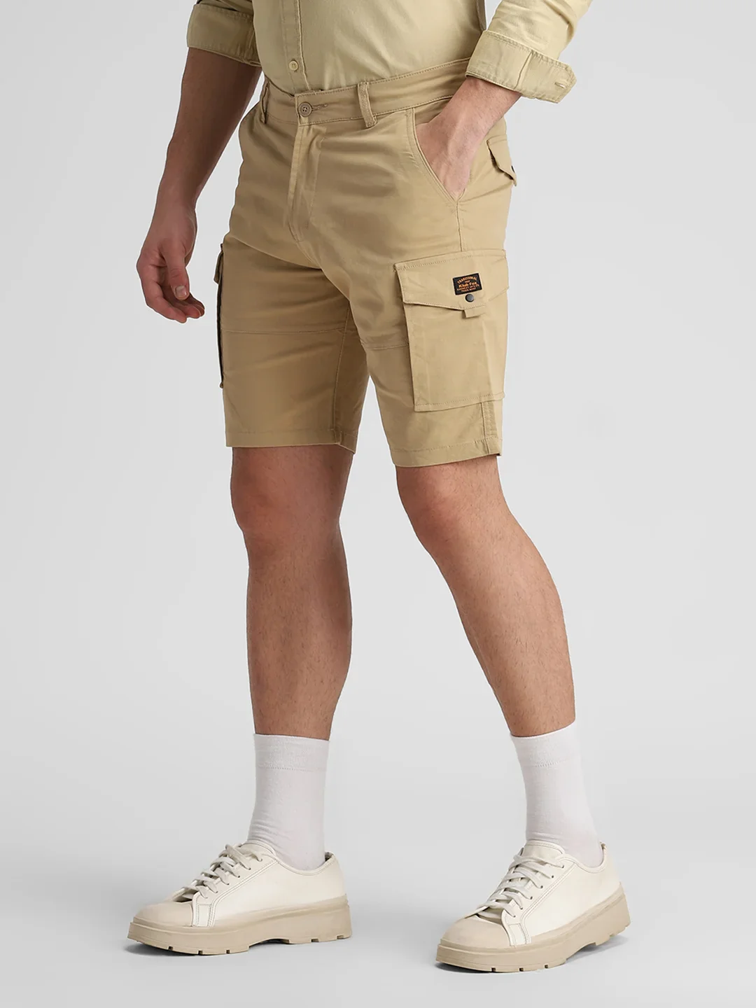 Twill Lycra khaki Stretchable Shorts - Image 4