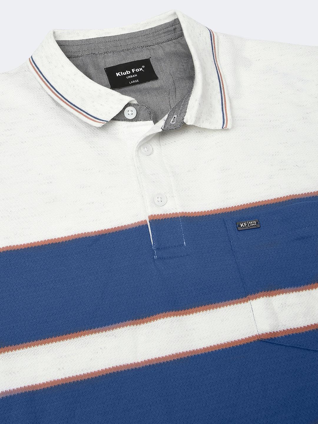 White Navy Striped Polo T-Shirt - Image 4