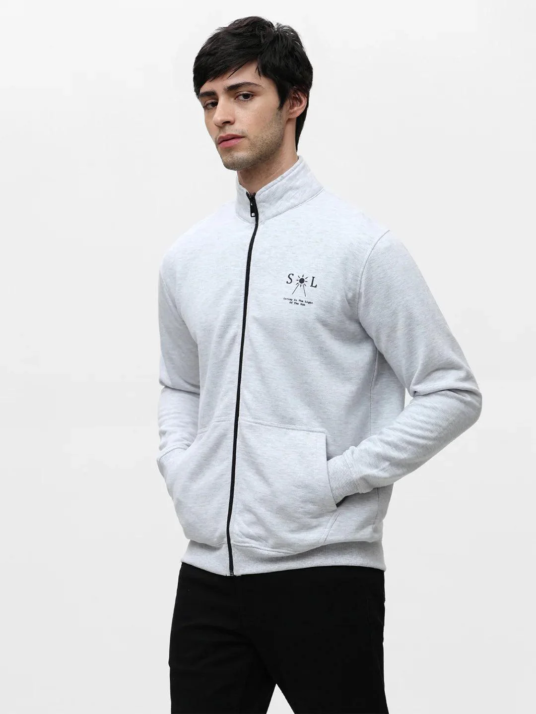 Ecru Mélange Solid Sweatshirt - Image 4