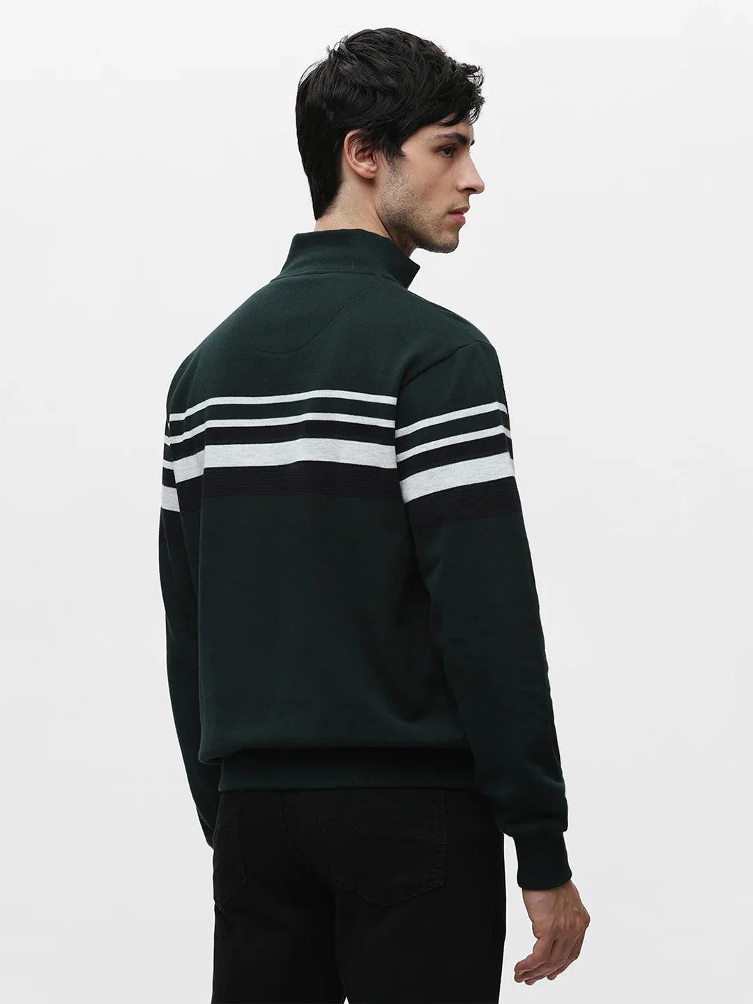 Green High Neck Striped Sweatshirt - Image 4