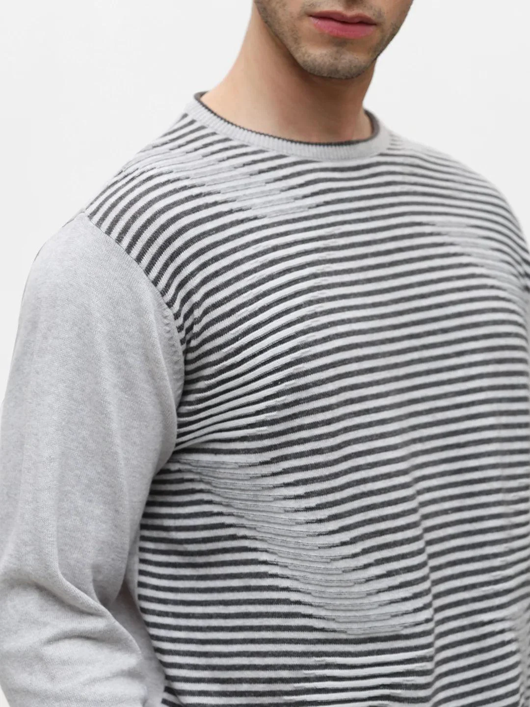 Grey Melange Jacquard Sweater - Image 6