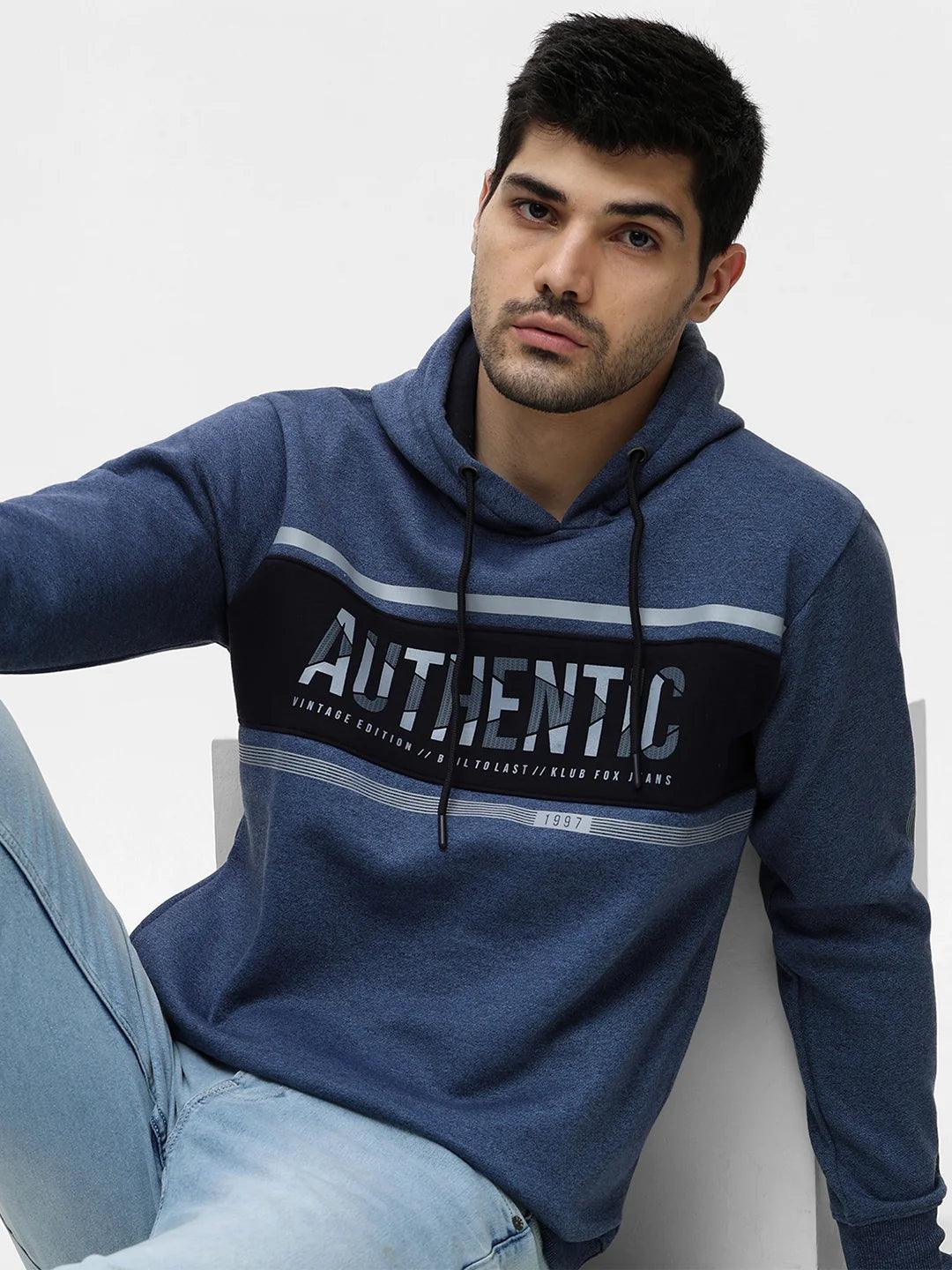 Navy Printed Hoodie Sweatshirt