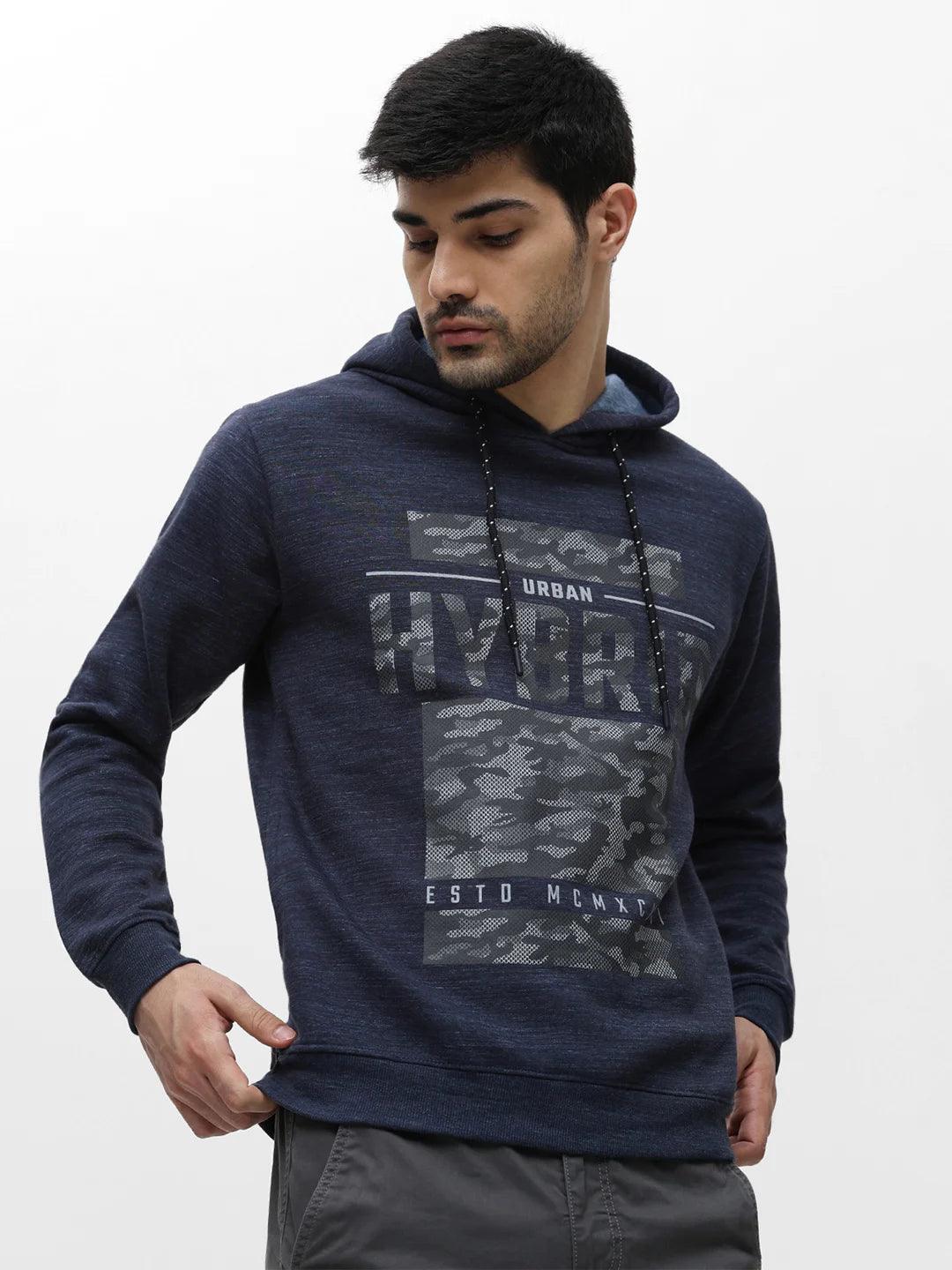 Navy Mixture Printed Hoodie Sweatshirt - Image 3