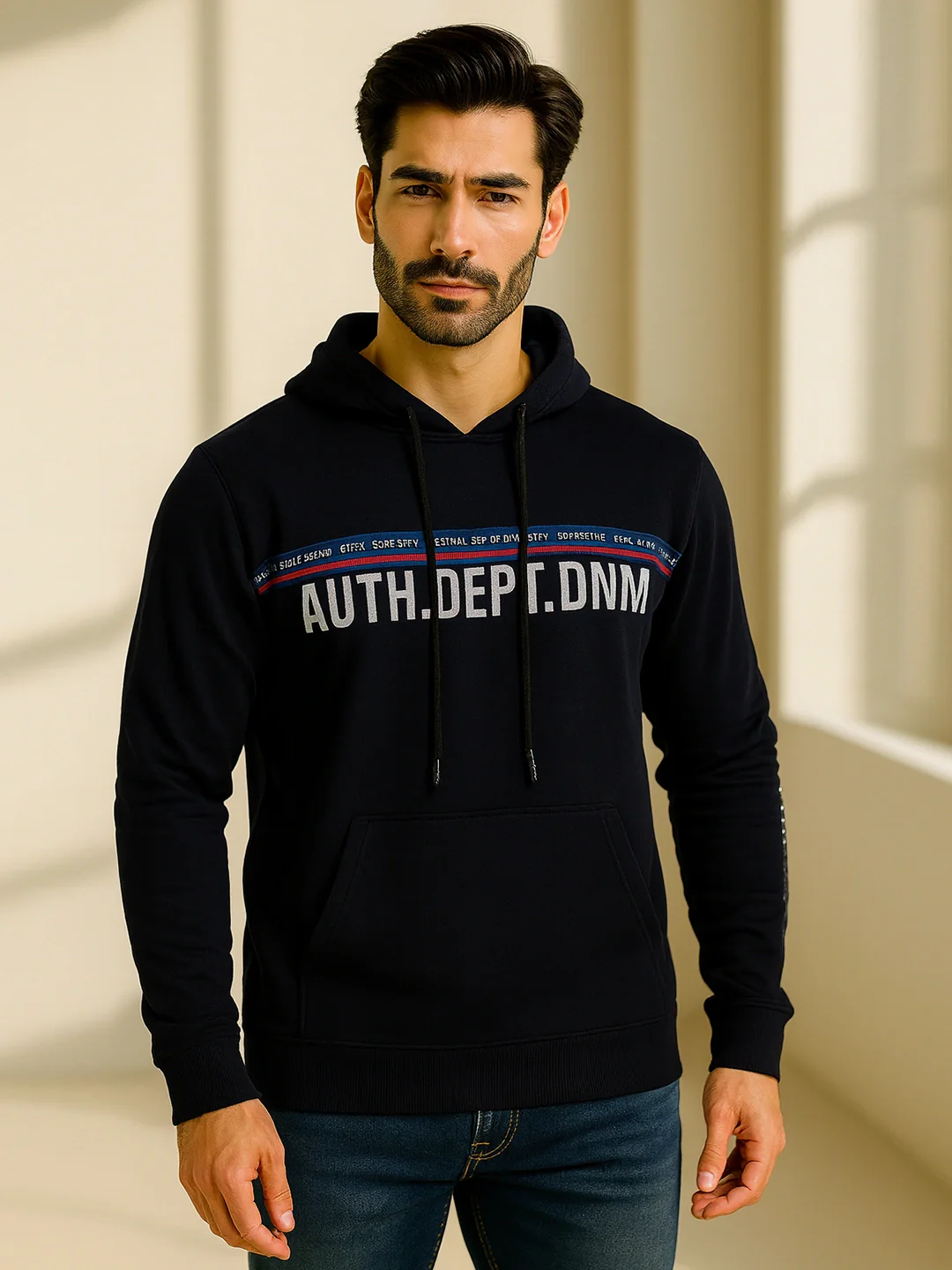 Navy Printed Hoodie Sweatshirt