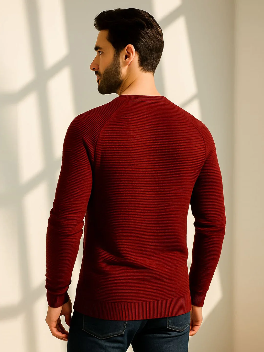 Maroon Wine Solid Sweater - Image 3