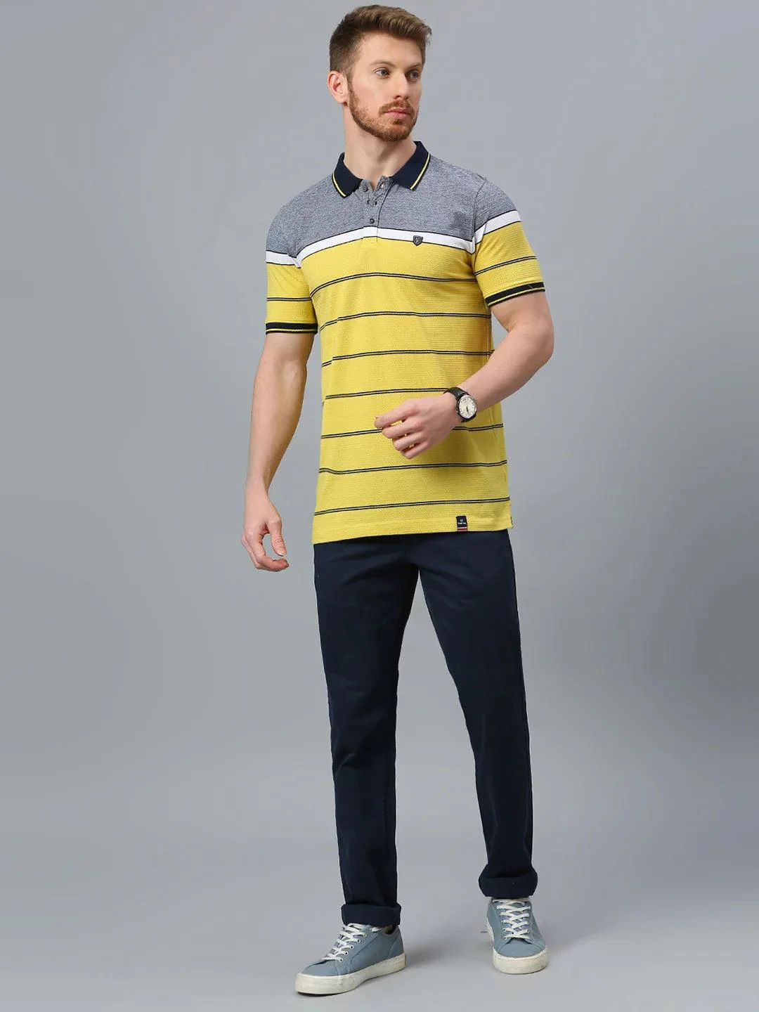 Mustard Striped Polo T-Shirt - Image 7