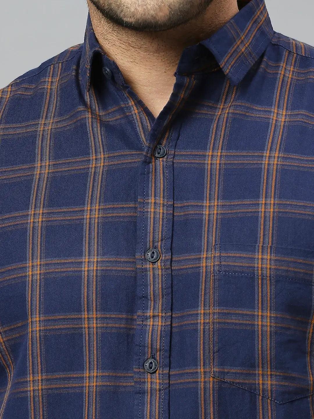 Navy Checkered 100% Cotton Shirt - Image 2