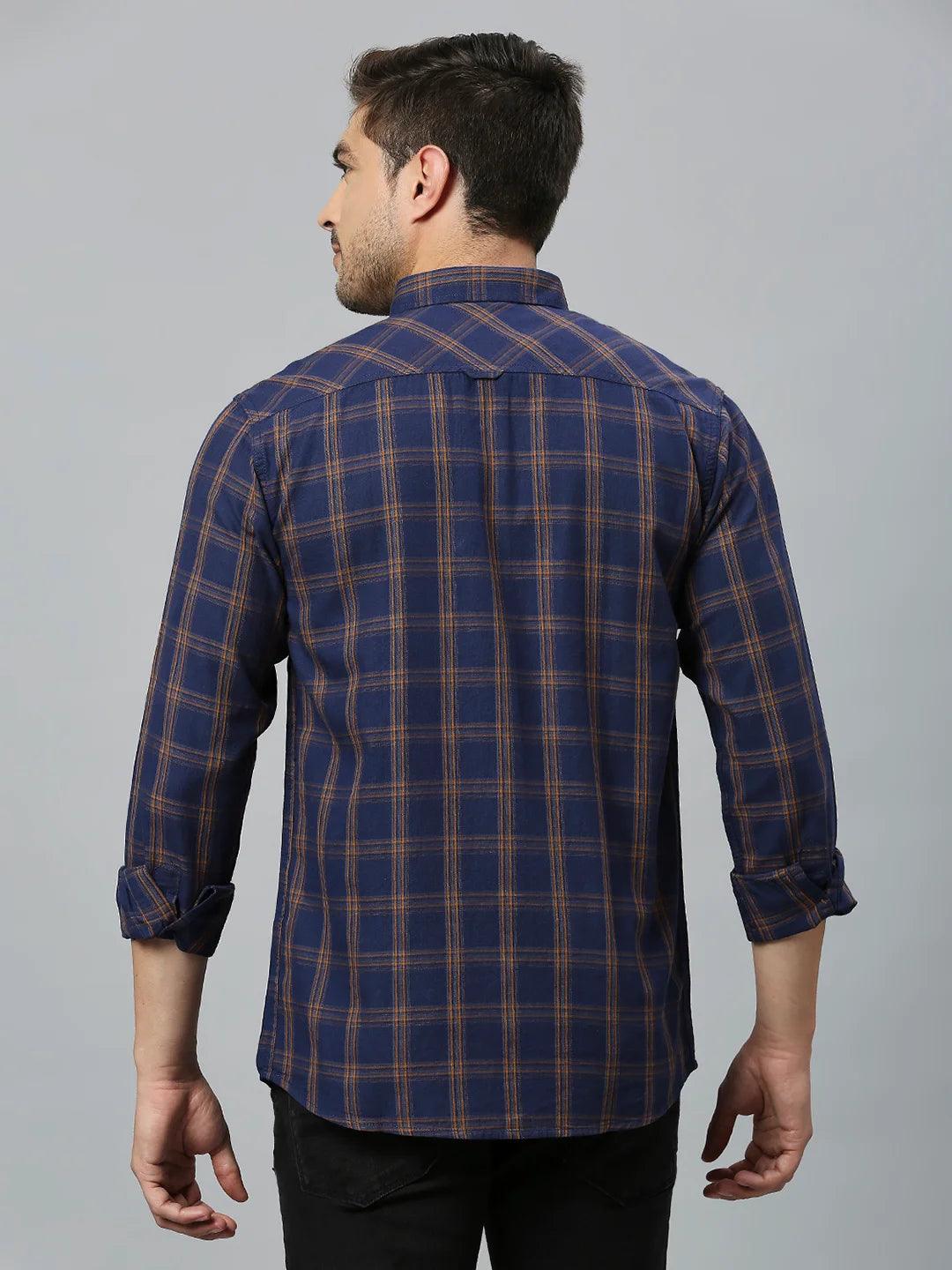 Navy Checkered 100% Cotton Shirt - Image 4