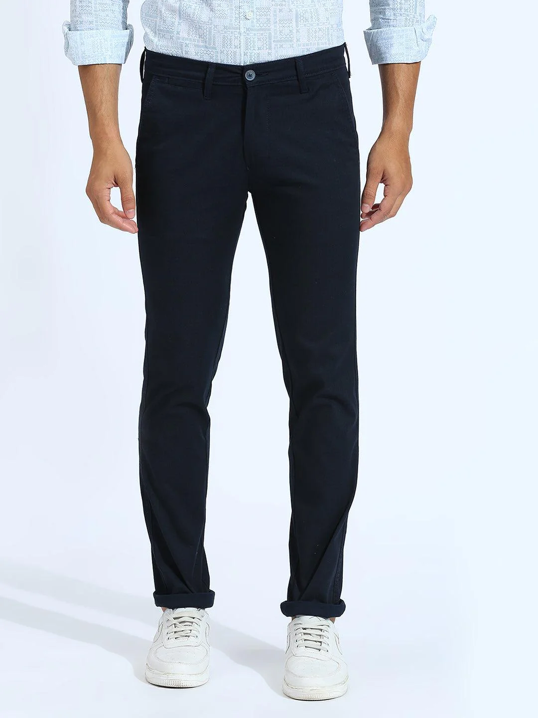 Stretchable Textured Navy Narrow Chino Pants - Image 3