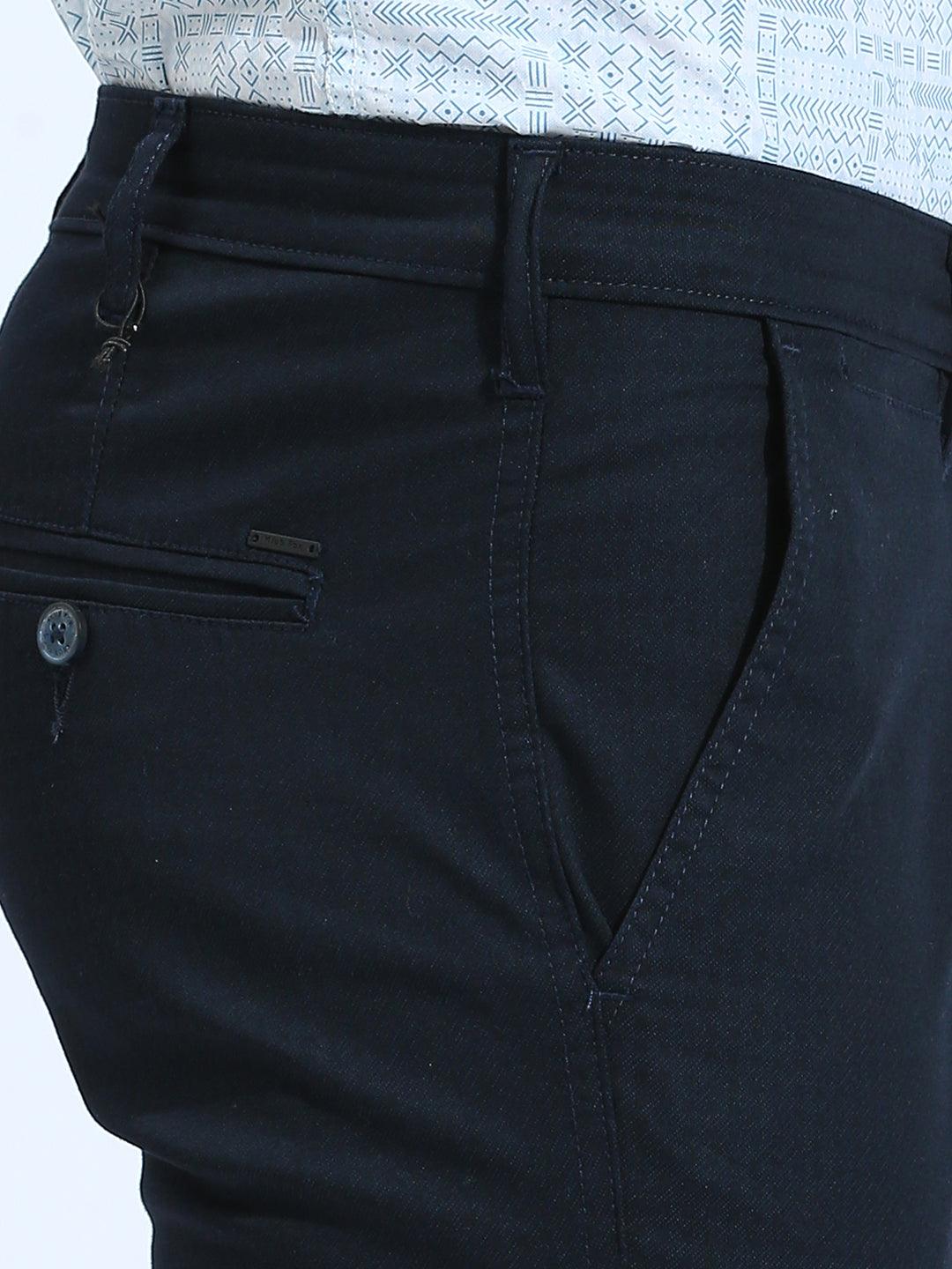 Stretchable Textured Navy Narrow Chino Pants - Image 4