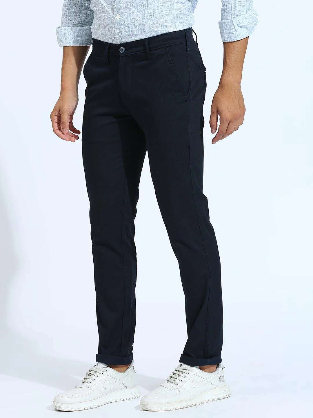 Stretchable Textured Navy Narrow Chino Pants - Image 5