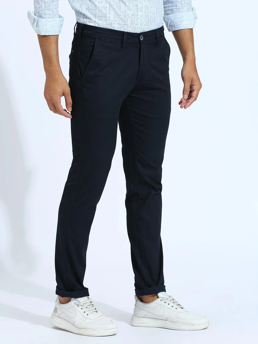 Stretchable Textured Navy Narrow Chino Pants - Image 6
