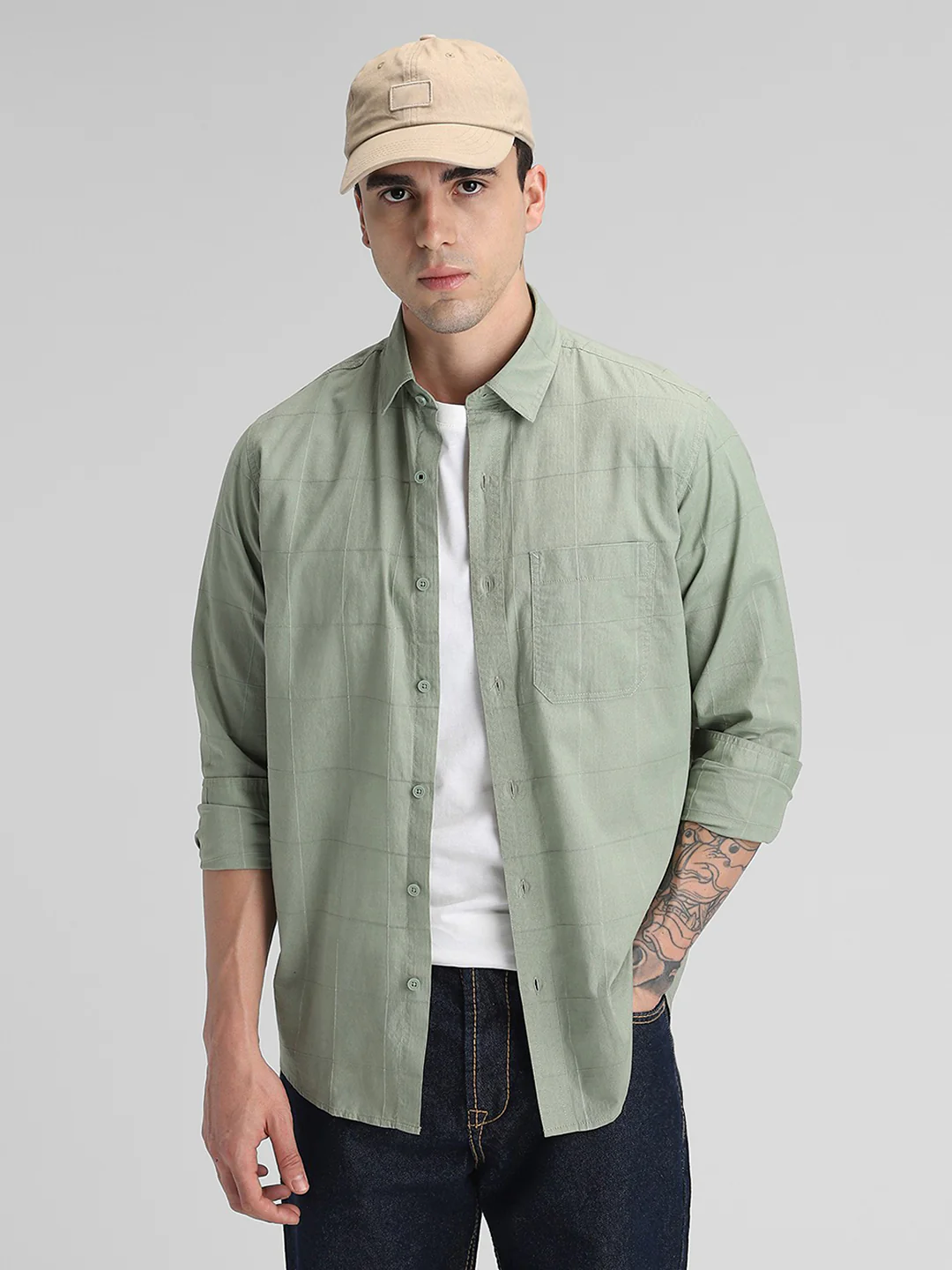 Olive Solid Slim Fit Shirt
