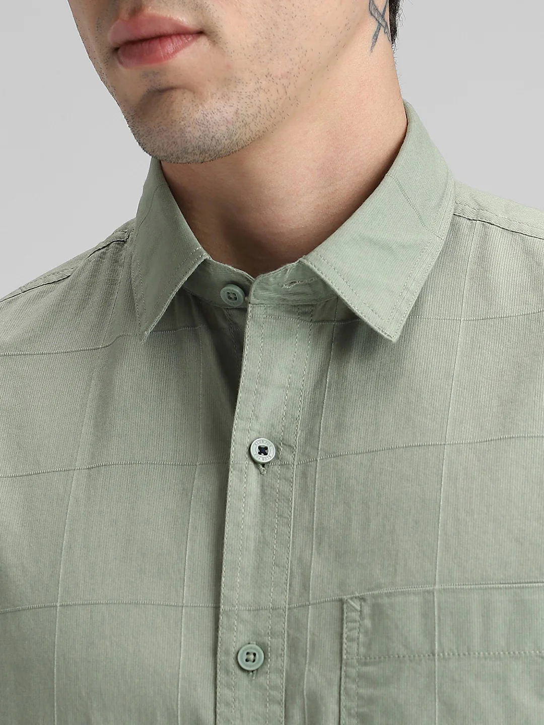 Olive Solid Slim Fit Shirt - Image 2