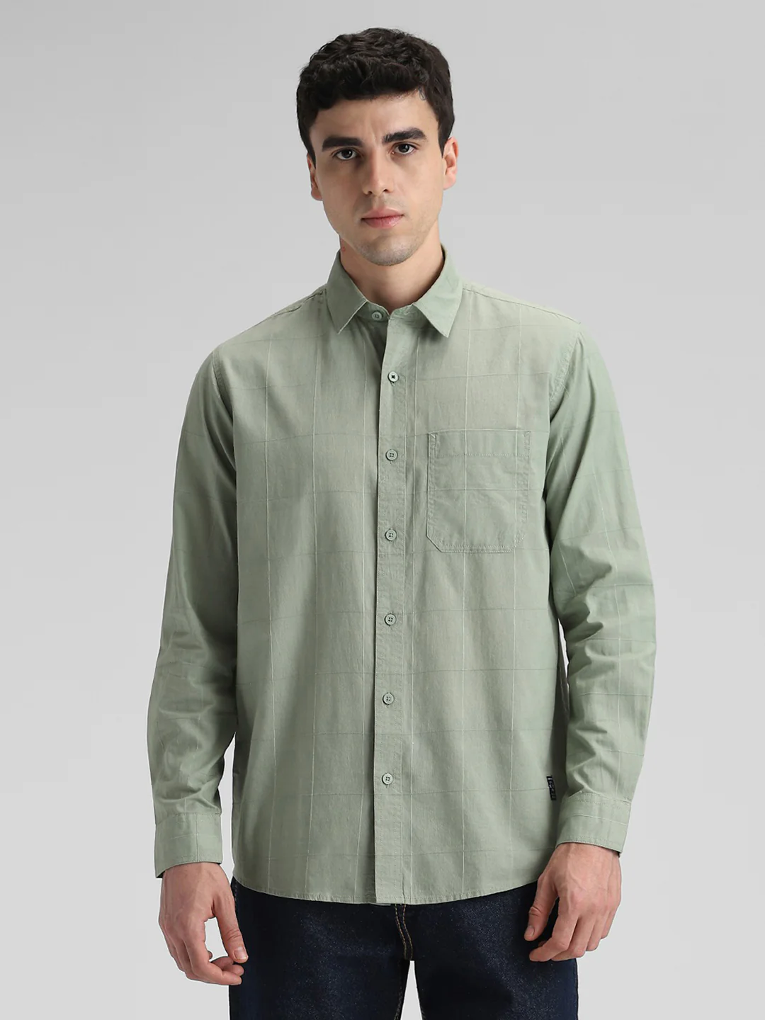 Olive Solid Slim Fit Shirt - Image 3