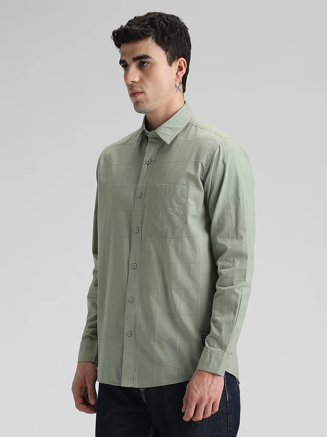 Olive Solid Slim Fit Shirt - Image 4