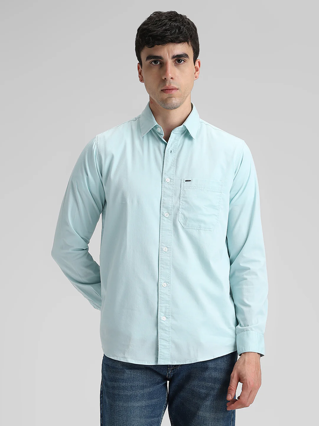 Sky Blue Solid Shirt - Image 4