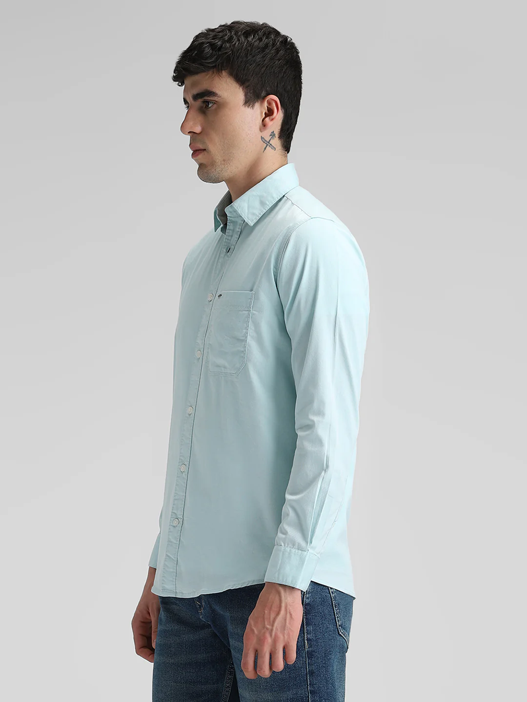 Sky Blue Solid Shirt - Image 5