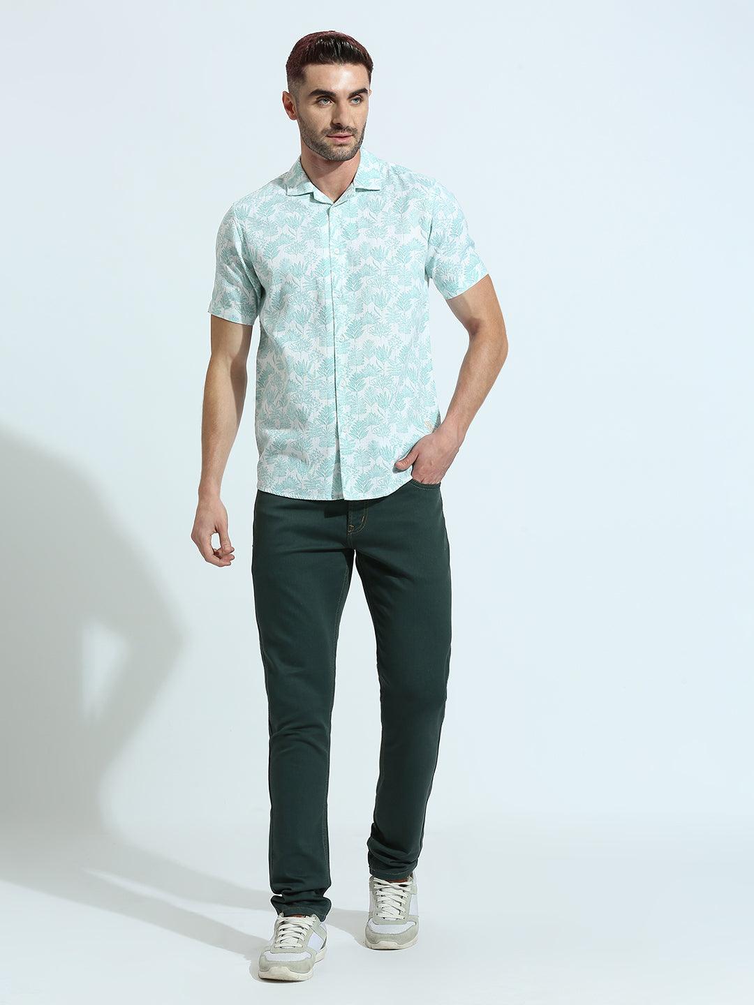 Teal Blue Printed Shirt - Image 7