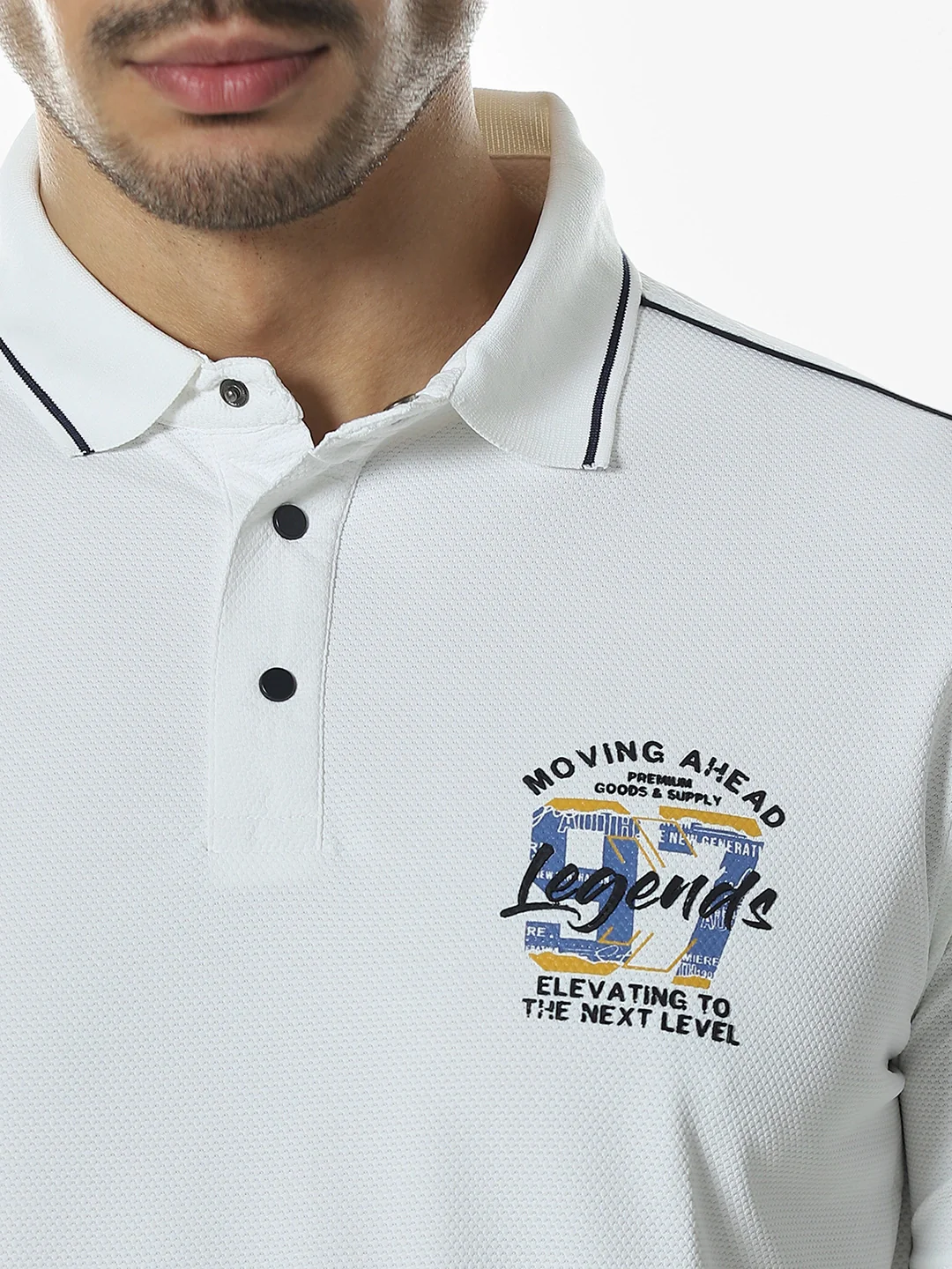 White Printed Polo T-Shirt - Image 3