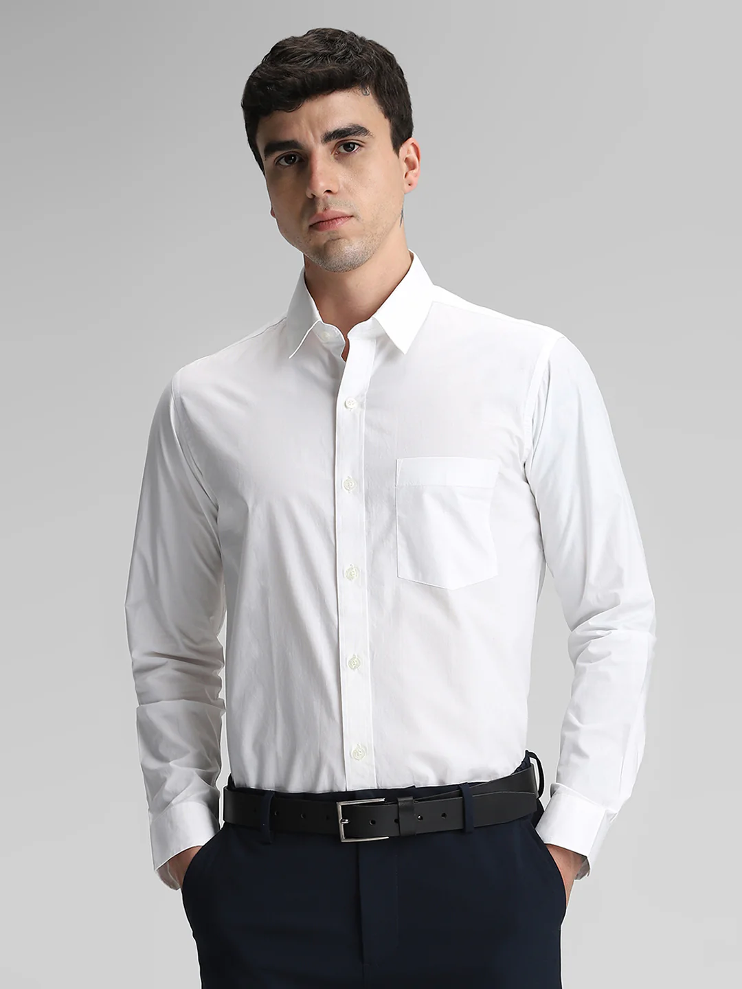 White Solid Slim Fit Shirt