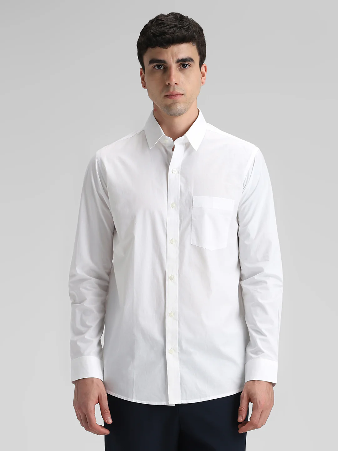 White Solid Slim Fit Shirt - Image 4